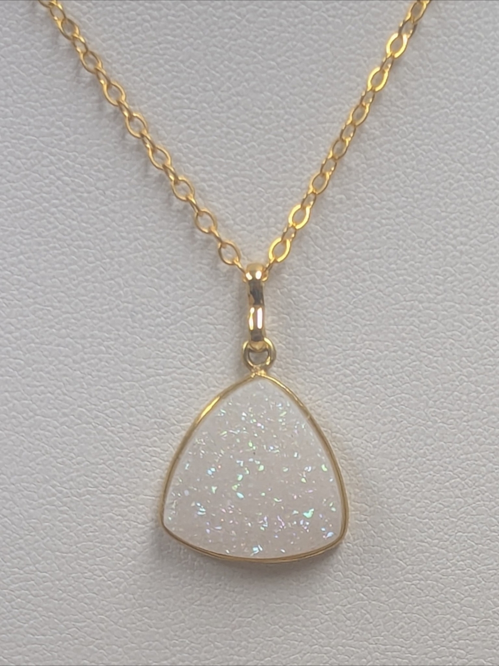 Natural White Druzy Trillion Necklace 24K Gold Plated Dainty Jewelry Gift